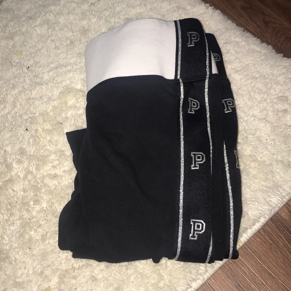 Black and white with silver logo pink leggings